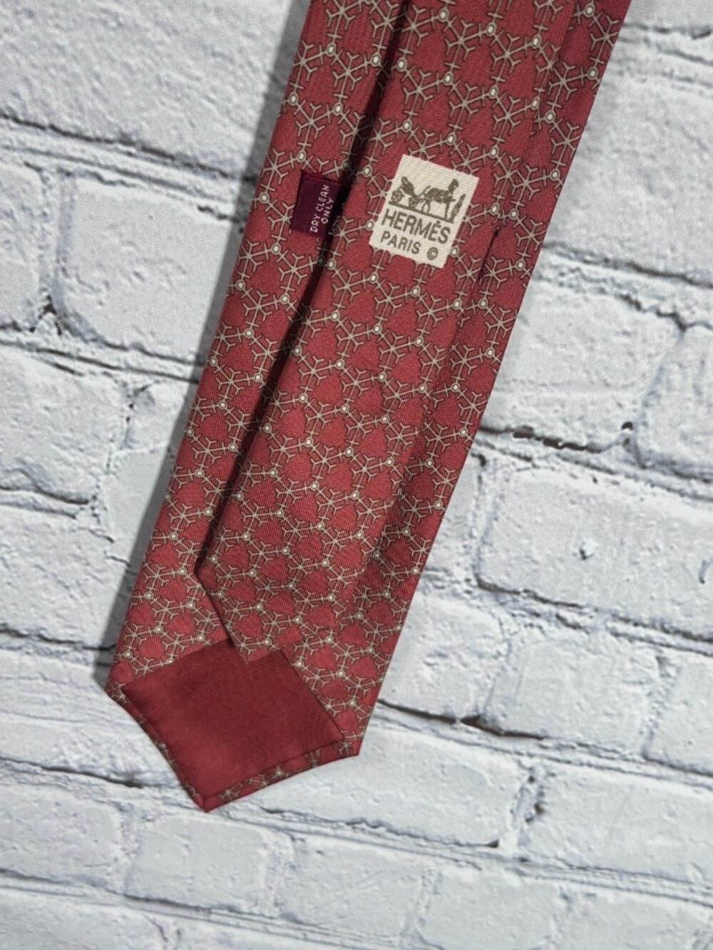 Hermès Paris Rust Orange Brown Tan Cream Geometric Silk Tie Logo Accent 7106 OA